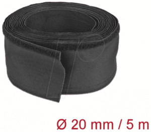 DELOCK 19190 - Gewebeschlauch mit Klettverschluss 5 m x 20 mm schwarz