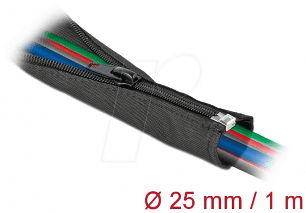 DELOCK 19217 - Gewebeschlauch mit Reißverschluss 1 m x 25 mm schwarz