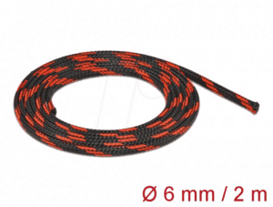 DELOCK 20738 - Geflechtschlauch dehnbar 2 m x 6 mm schwarz-rot