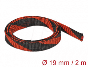 DELOCK 20743 - Geflechtschlauch dehnbar 2 m x 19 mm schwarz-rot