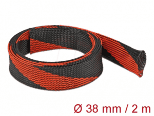 DELOCK 20753 - Geflechtschlauch dehnbar 2 m x 38 mm schwarz-rot