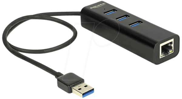 DELOCK 62653 - DELOCK USB 3.0 3-Port Hub + 1x Gigabit LAN