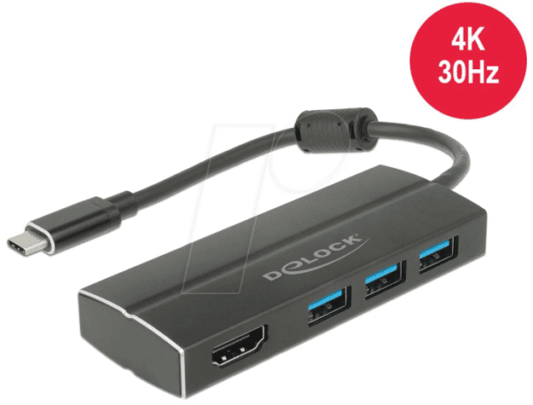 DELOCK 63931 - Adapter USB 3.0 Type-C > 3x USB-A + HDMI-A