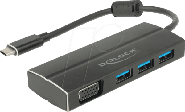 DELOCK 63932 - Adapter USB 3.1 Type-C > 3x USB-A + VGA