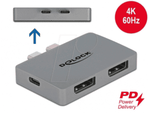 DELOCK 64001 - Dual DisplayPort Adapter mit 4K 60 Hz und PD 3.0 für MacBook