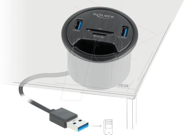 DELOCK 64152 - USB 3.0 2-Port Typ-A Tisch-Hub