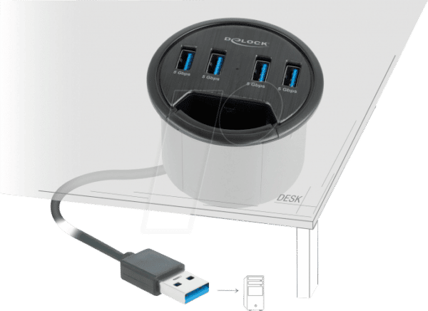 DELOCK 64153 - USB 3.0 4-Port Typ-A Tisch-Hub