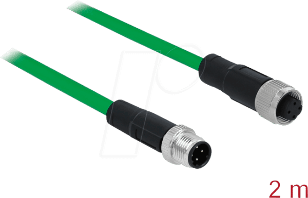 DELOCK 85434 - Netzwerkkabel M12 Stecker 4 Pin D-kodiert > M12 Buchse TPU 2 m