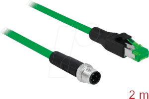 DELOCK 85438 - Netzwerkkabel M12 Stecker 4 Pin D-kodiert > RJ45 Stecker PVC 2 m