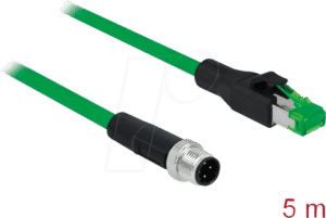 DELOCK 85440 - Netzwerkkabel M12 Stecker 4 Pin D-kodiert > RJ45 Stecker PVC 5 m