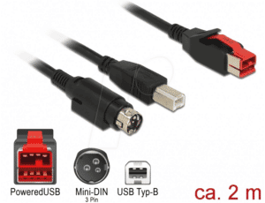 DELOCK 85488 - PoweredUSB Kabel Stecker 24V > USB B + Mini-DIN 3 Pin