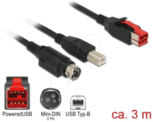 DELOCK 85489 - PoweredUSB Kabel Stecker 24V > USB B + Mini-DIN 3 Pin