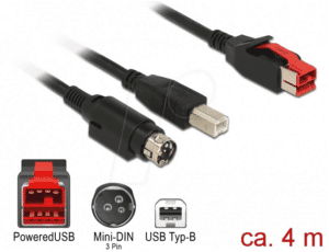 DELOCK 85490 - PoweredUSB Kabel Stecker 24V > USB B + Mini-DIN 3 Pin
