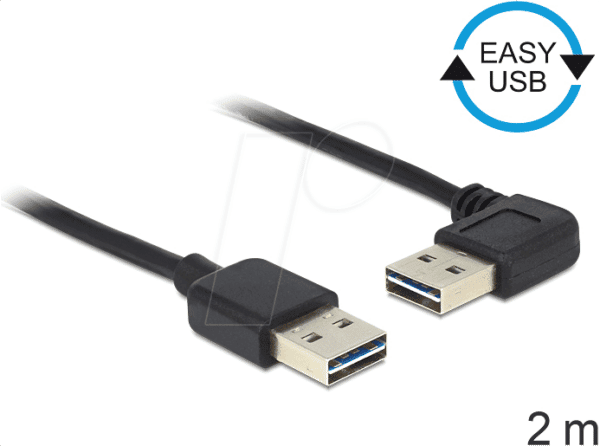 DELOCK 85557 - Kabel EASY USB 2.0-A Stecker gewinkelt > Stecker 2 m