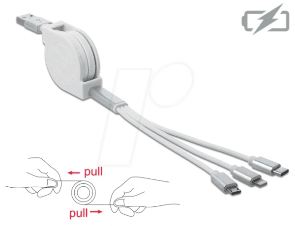 DELOCK 85850 - USB Ladekabel Typ-A zu Type-C Micro-B 1 m 2 A  weiß