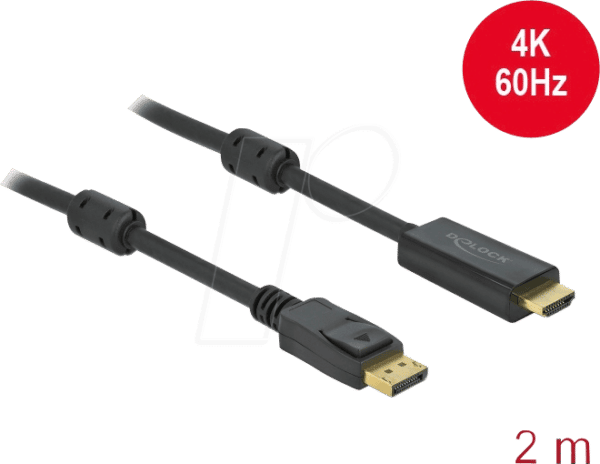 DELOCK 85956 - Aktives DP 1.2 zu HDMI Kabel 4K 60 Hz 2 m