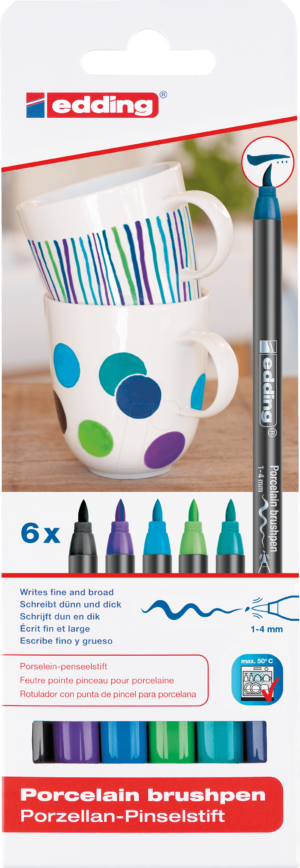 EDDING 4200/6099 - Porzellan Pinselstift 6er Set  Farbkombination ''cool''