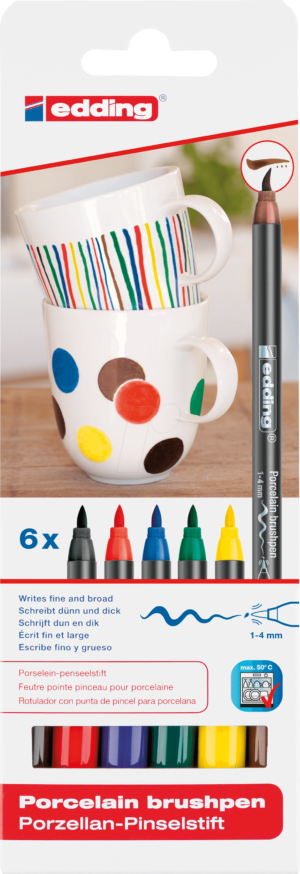 EDDING 4200/6S - Porzellan Pinselstift 6er Set  Farbkombination ''family''