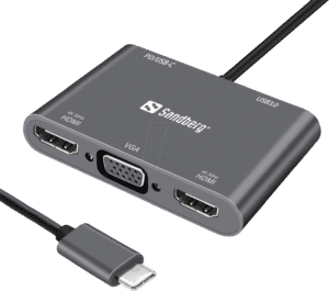 SANDBERG 136-35 - Adapter USB-C > 2x HDMI + VGA + USB 3.0 + PD