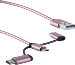 SHVP BS1450074 - 3in1 Ladekabel MicroB/ TypC/ Lightning rosegold 1m