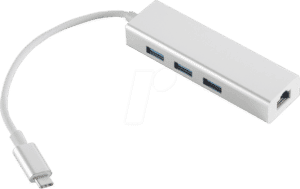 SHVP 14-05025 - USB 3.1 C Stecker auf RJ45 Ethernet + 3x USB Buchse