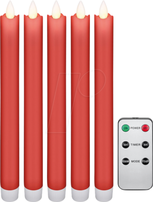 GB 53943 - 5er-Set rote LED-Echtwachs-Stabkerzen