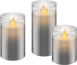 GB 57865 - 3er-Set LED-Echtwachs-Kerzen im grauen Glas mit Timer