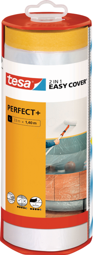 TESA 56571 - Malerband mit Abdeckfolie tesa Easy Cover Perfect+ 33 m x 1