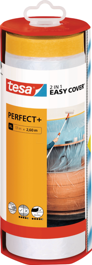 TESA 56572 - Malerband mit Abdeckfolie tesa Easy Cover Perfect+ 17 m x 2