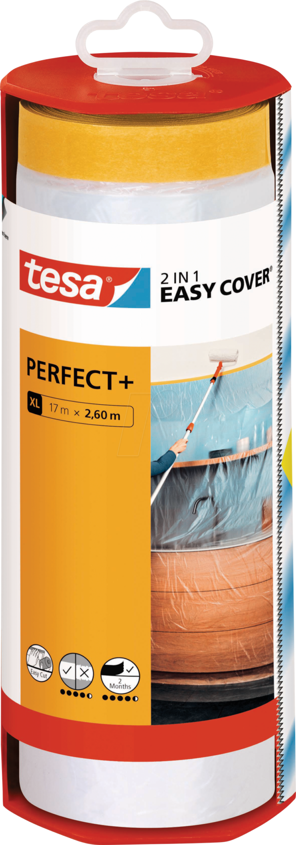 TESA 56572 - Malerband mit Abdeckfolie tesa Easy Cover Perfect+ 17 m x 2