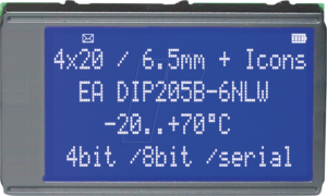 EA DIP205B-6NLW - 4x20 DIP Textdisplay