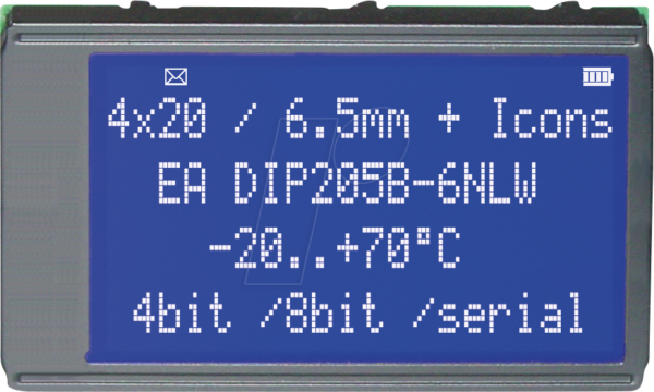 EA DIP205B-6NLW - 4x20 DIP Textdisplay