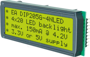 EA DIP205G-4NLED - 4x20 DIP Textdisplay